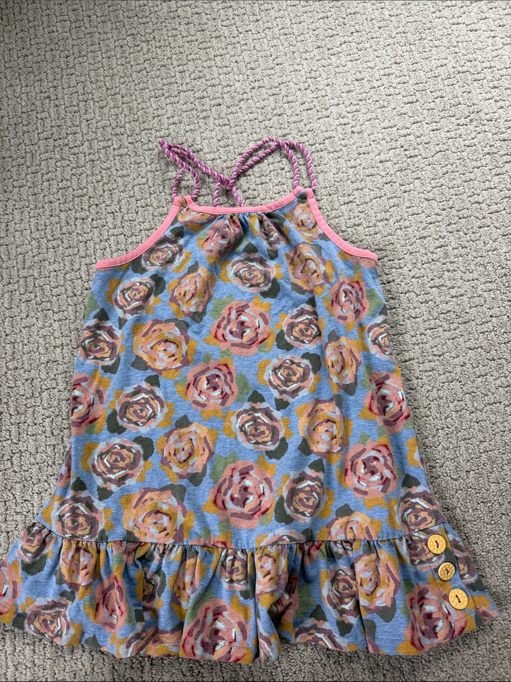Matilda Jane Blue Floral Rose Print shirt with Pink Trim